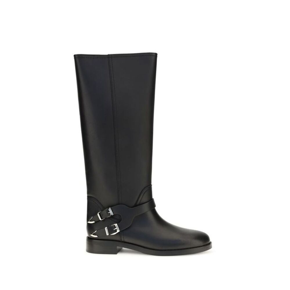 PINKO Black Calf Leather Bos Taurus Flat Women's Boots